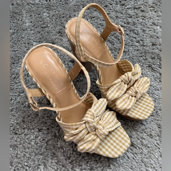 Brand New High Heel Block Gingham Sandals - Picture 3 of 6